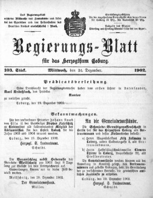 Regierungs-Blatt für das Herzogtum Coburg (Coburger Regierungs-Blatt) Mittwoch 24. Dezember 1902