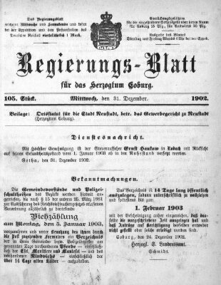 Regierungs-Blatt für das Herzogtum Coburg (Coburger Regierungs-Blatt) Mittwoch 31. Dezember 1902