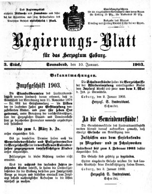 Regierungs-Blatt für das Herzogtum Coburg (Coburger Regierungs-Blatt) Samstag 10. Januar 1903