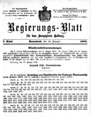 Regierungs-Blatt für das Herzogtum Coburg (Coburger Regierungs-Blatt) Samstag 24. Januar 1903