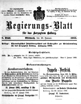 Regierungs-Blatt für das Herzogtum Coburg (Coburger Regierungs-Blatt) Mittwoch 28. Januar 1903