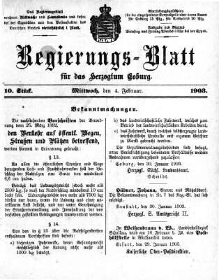 Regierungs-Blatt für das Herzogtum Coburg (Coburger Regierungs-Blatt) Mittwoch 4. Februar 1903