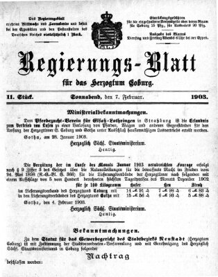 Regierungs-Blatt für das Herzogtum Coburg (Coburger Regierungs-Blatt) Samstag 7. Februar 1903