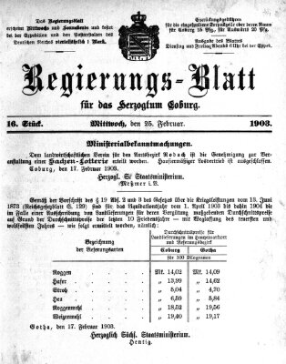 Regierungs-Blatt für das Herzogtum Coburg (Coburger Regierungs-Blatt) Mittwoch 25. Februar 1903