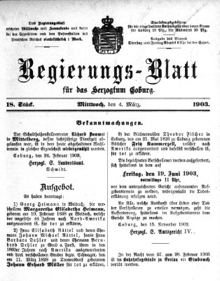 Regierungs-Blatt für das Herzogtum Coburg (Coburger Regierungs-Blatt) Mittwoch 4. März 1903