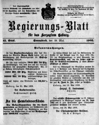 Regierungs-Blatt für das Herzogtum Coburg (Coburger Regierungs-Blatt) Samstag 23. Mai 1903