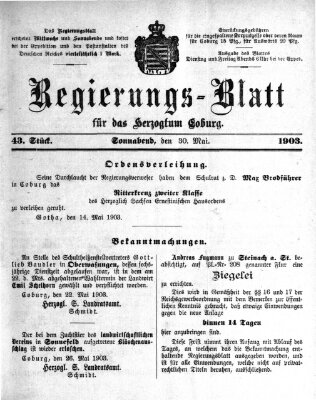 Regierungs-Blatt für das Herzogtum Coburg (Coburger Regierungs-Blatt) Samstag 30. Mai 1903