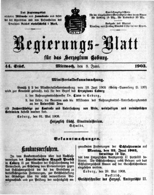 Regierungs-Blatt für das Herzogtum Coburg (Coburger Regierungs-Blatt) Mittwoch 3. Juni 1903