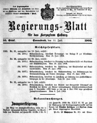 Regierungs-Blatt für das Herzogtum Coburg (Coburger Regierungs-Blatt) Samstag 11. Juli 1903