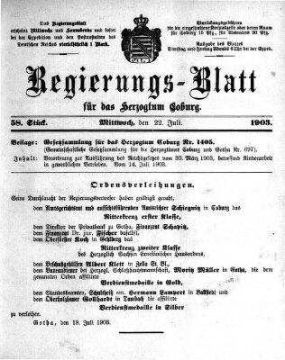 Regierungs-Blatt für das Herzogtum Coburg (Coburger Regierungs-Blatt) Mittwoch 22. Juli 1903