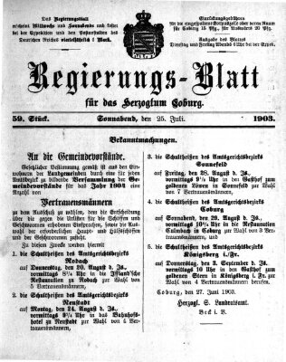 Regierungs-Blatt für das Herzogtum Coburg (Coburger Regierungs-Blatt) Samstag 25. Juli 1903