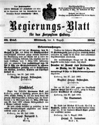 Regierungs-Blatt für das Herzogtum Coburg (Coburger Regierungs-Blatt) Mittwoch 5. August 1903