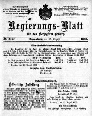 Regierungs-Blatt für das Herzogtum Coburg (Coburger Regierungs-Blatt) Samstag 15. August 1903