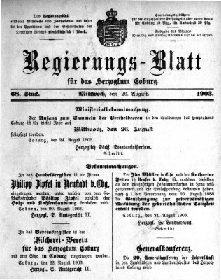 Regierungs-Blatt für das Herzogtum Coburg (Coburger Regierungs-Blatt) Mittwoch 26. August 1903