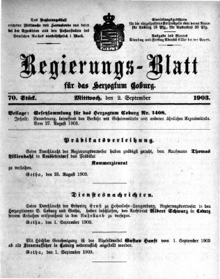 Regierungs-Blatt für das Herzogtum Coburg (Coburger Regierungs-Blatt) Mittwoch 2. September 1903