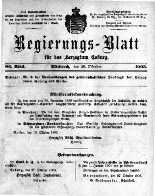 Regierungs-Blatt für das Herzogtum Coburg (Coburger Regierungs-Blatt) Mittwoch 28. Oktober 1903