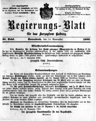 Regierungs-Blatt für das Herzogtum Coburg (Coburger Regierungs-Blatt) Samstag 14. November 1903