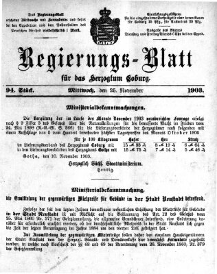 Regierungs-Blatt für das Herzogtum Coburg (Coburger Regierungs-Blatt) Mittwoch 25. November 1903