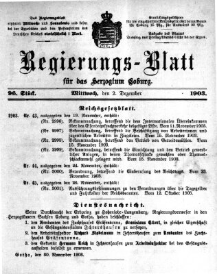 Regierungs-Blatt für das Herzogtum Coburg (Coburger Regierungs-Blatt) Mittwoch 2. Dezember 1903