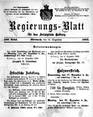 Regierungs-Blatt für das Herzogtum Coburg (Coburger Regierungs-Blatt) Mittwoch 16. Dezember 1903