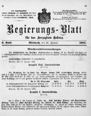 Regierungs-Blatt für das Herzogtum Coburg (Coburger Regierungs-Blatt) Mittwoch 20. Januar 1904