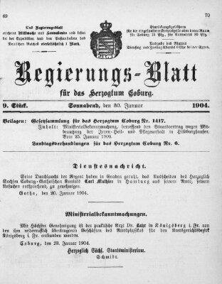 Regierungs-Blatt für das Herzogtum Coburg (Coburger Regierungs-Blatt) Samstag 30. Januar 1904