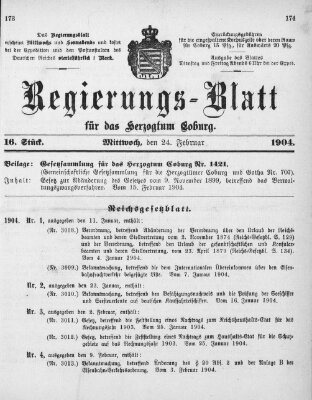 Regierungs-Blatt für das Herzogtum Coburg (Coburger Regierungs-Blatt) Mittwoch 24. Februar 1904