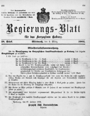 Regierungs-Blatt für das Herzogtum Coburg (Coburger Regierungs-Blatt) Mittwoch 2. März 1904