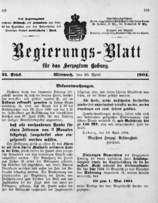 Regierungs-Blatt für das Herzogtum Coburg (Coburger Regierungs-Blatt) Mittwoch 20. April 1904