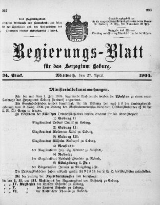 Regierungs-Blatt für das Herzogtum Coburg (Coburger Regierungs-Blatt) Mittwoch 27. April 1904