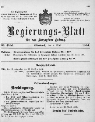 Regierungs-Blatt für das Herzogtum Coburg (Coburger Regierungs-Blatt) Mittwoch 4. Mai 1904