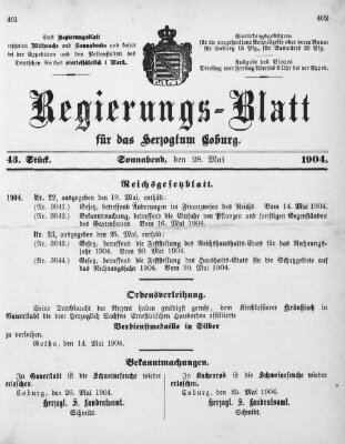 Regierungs-Blatt für das Herzogtum Coburg (Coburger Regierungs-Blatt) Samstag 28. Mai 1904