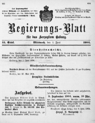 Regierungs-Blatt für das Herzogtum Coburg (Coburger Regierungs-Blatt) Mittwoch 1. Juni 1904