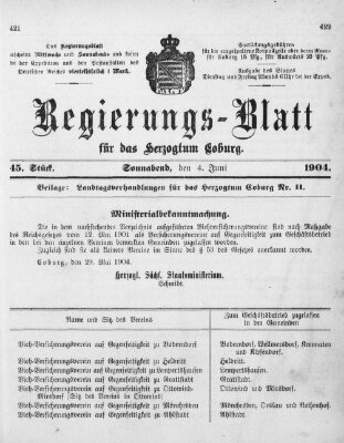 Regierungs-Blatt für das Herzogtum Coburg (Coburger Regierungs-Blatt) Samstag 4. Juni 1904