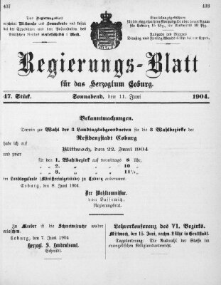 Regierungs-Blatt für das Herzogtum Coburg (Coburger Regierungs-Blatt) Samstag 11. Juni 1904