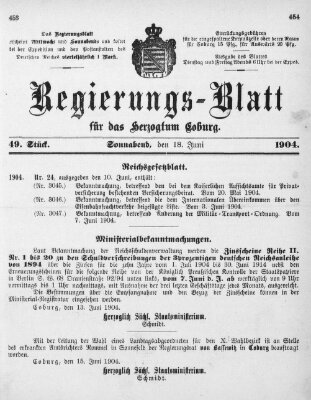 Regierungs-Blatt für das Herzogtum Coburg (Coburger Regierungs-Blatt) Samstag 18. Juni 1904