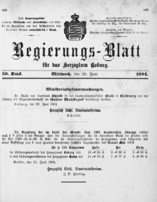 Regierungs-Blatt für das Herzogtum Coburg (Coburger Regierungs-Blatt) Mittwoch 22. Juni 1904