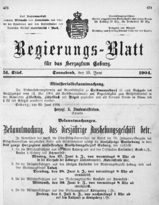 Regierungs-Blatt für das Herzogtum Coburg (Coburger Regierungs-Blatt) Samstag 25. Juni 1904