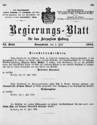 Regierungs-Blatt für das Herzogtum Coburg (Coburger Regierungs-Blatt) Samstag 2. Juli 1904