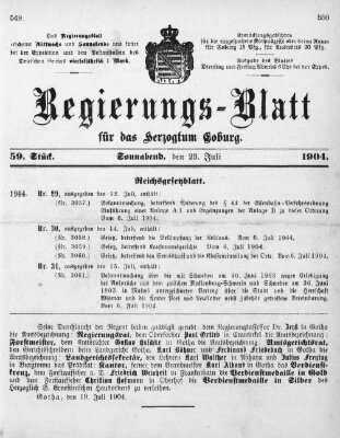 Regierungs-Blatt für das Herzogtum Coburg (Coburger Regierungs-Blatt) Samstag 23. Juli 1904