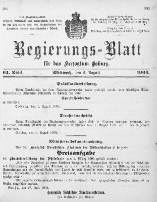 Regierungs-Blatt für das Herzogtum Coburg (Coburger Regierungs-Blatt) Mittwoch 3. August 1904