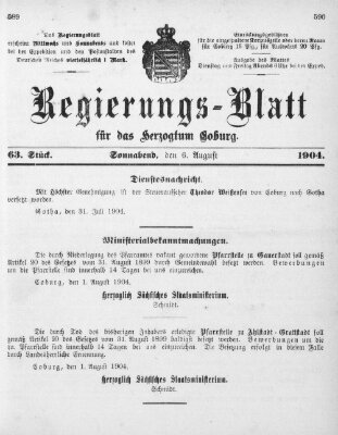 Regierungs-Blatt für das Herzogtum Coburg (Coburger Regierungs-Blatt) Samstag 6. August 1904