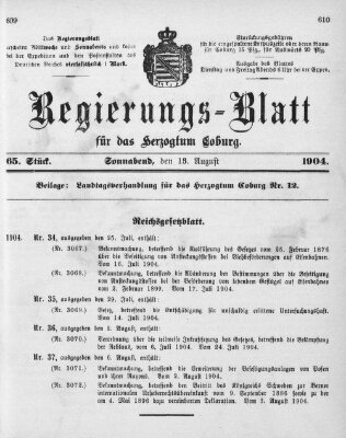 Regierungs-Blatt für das Herzogtum Coburg (Coburger Regierungs-Blatt) Samstag 13. August 1904