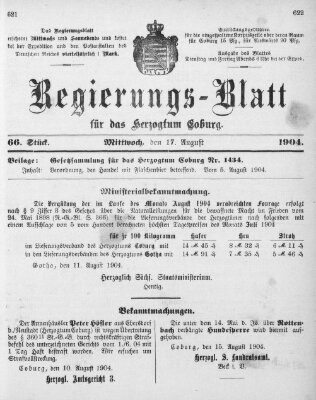 Regierungs-Blatt für das Herzogtum Coburg (Coburger Regierungs-Blatt) Mittwoch 17. August 1904