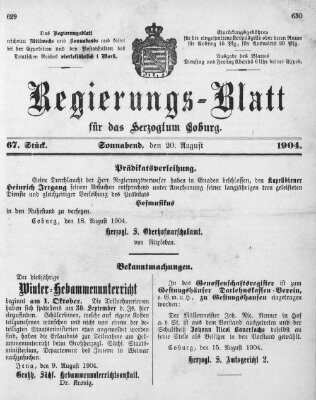 Regierungs-Blatt für das Herzogtum Coburg (Coburger Regierungs-Blatt) Samstag 20. August 1904