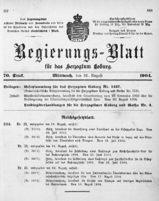 Regierungs-Blatt für das Herzogtum Coburg (Coburger Regierungs-Blatt) Mittwoch 31. August 1904