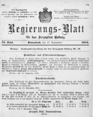 Regierungs-Blatt für das Herzogtum Coburg (Coburger Regierungs-Blatt) Samstag 17. September 1904