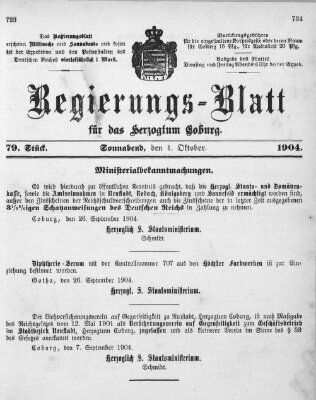 Regierungs-Blatt für das Herzogtum Coburg (Coburger Regierungs-Blatt) Samstag 1. Oktober 1904