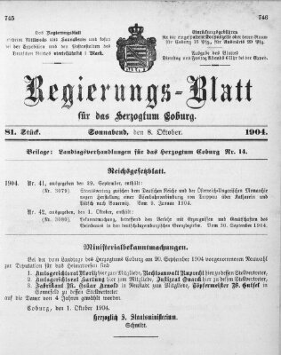 Regierungs-Blatt für das Herzogtum Coburg (Coburger Regierungs-Blatt) Samstag 8. Oktober 1904