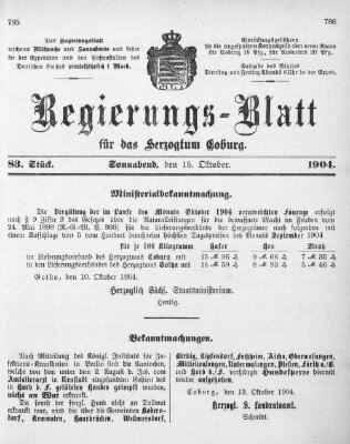 Regierungs-Blatt für das Herzogtum Coburg (Coburger Regierungs-Blatt) Samstag 15. Oktober 1904